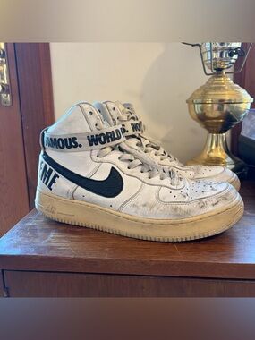 NIKE x SUPREME White AF1 Air Force One High World Famous Leather Sneakers Sz 10